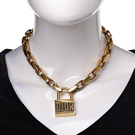 dior lock necklace gold|christian dior chunky necklace.